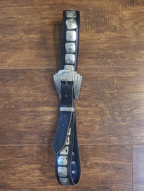 Nanni Mabe In Italy Men's Black Studded Leather Belt with Silver Hardware Vntg